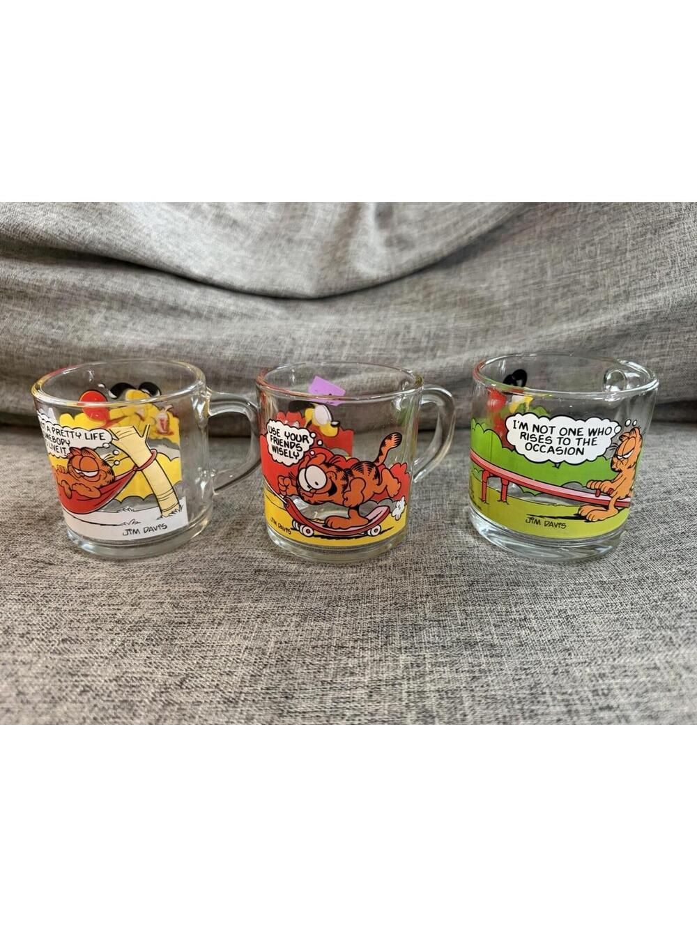 McDonalds 1978 Garfield Odie Jim Davis Glass Mug Set Of Three Comic Vintage